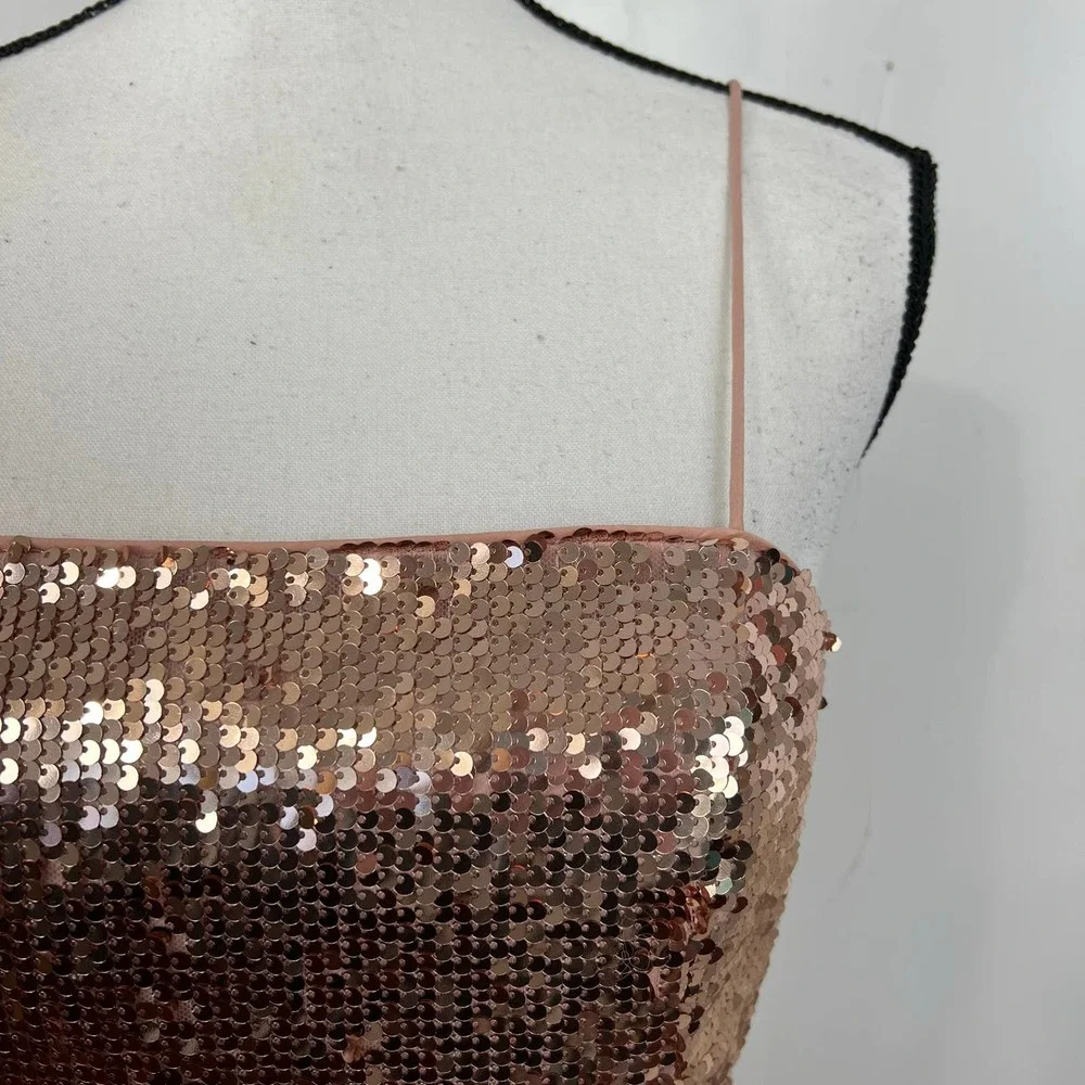 Jay Godfrey Maurice Rose Gold Sequin Dress Size 4 Cocktail Party Midi Slit - Picture 8 of 10